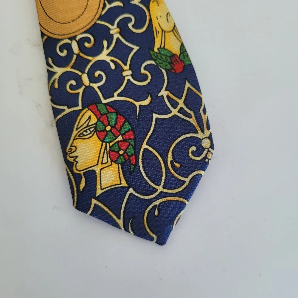 Christian Dior Monsieur Silk Tie Navy Blue Gold Mythological Motif Made in Italy